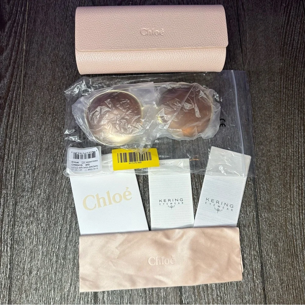 NWT Chloe | Demi Gold Brown “2-in-1” Round Oversized Sunglasses $505 57-20-145
